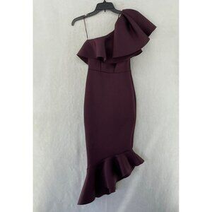 Asos Dress Womens 32 Purple One Shoulder Ruffle Peplum Asymmetrical Bodycon